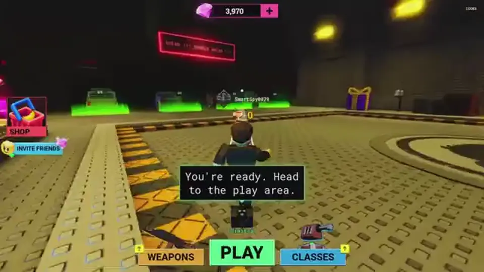 Lobby after tutorial with Codes in the upper-right corner